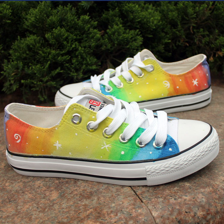 Rainbow Color Stars Pattern Hand Painted Canvas Sneakers Rainbow Color Stars Pattern Hand Painted Canvas Sneakers