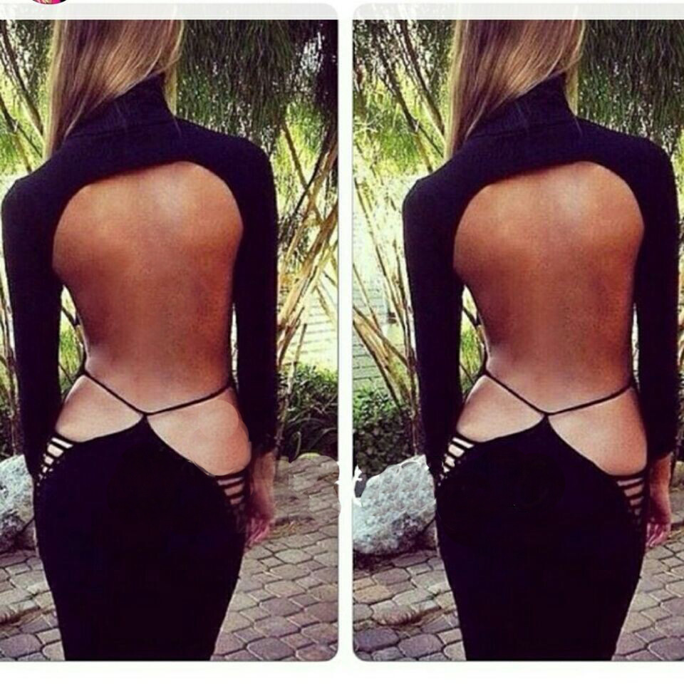 black long sleeve backless gown