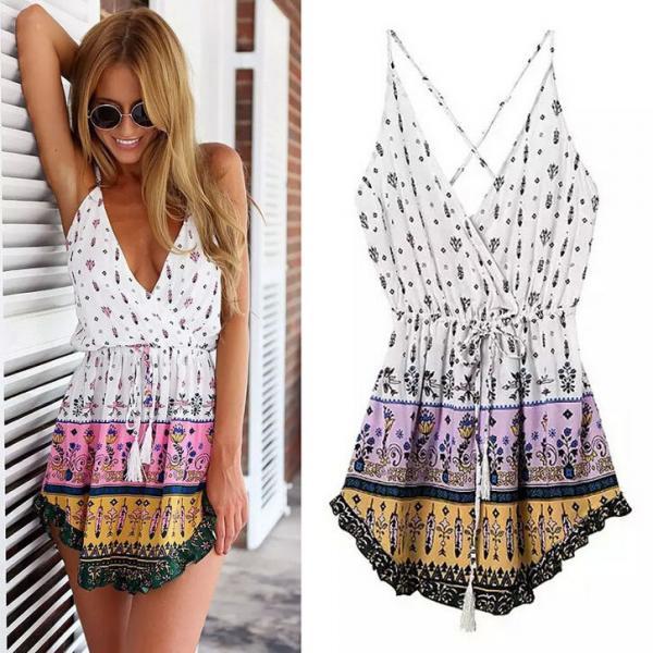 New Summer Women Sexy VNeck Casual Mini Beach Dress Lady Boho Braces