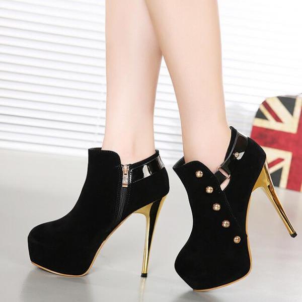 Black Rivet Design High Heel Boots on Luulla