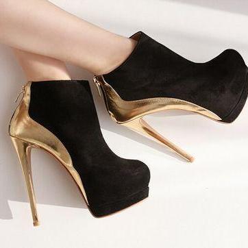 black and gold high heel boots